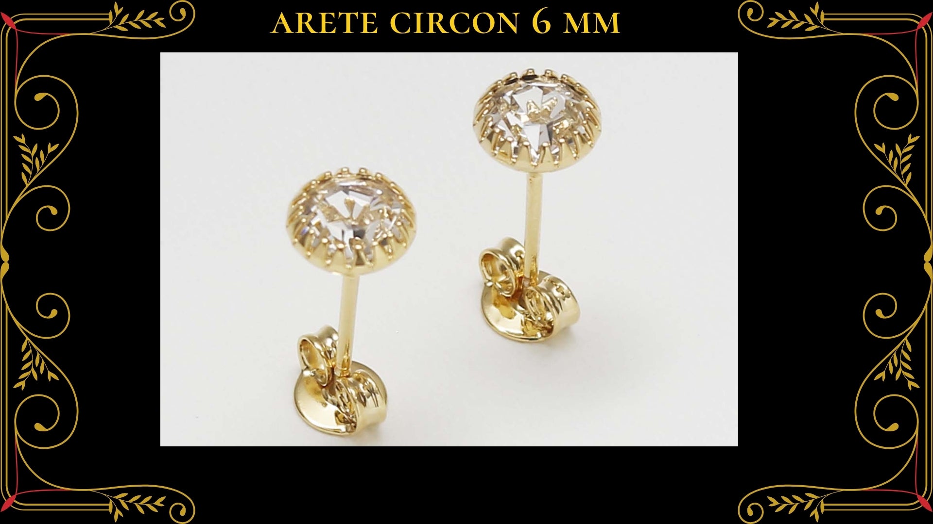 Arete Topo 6 Puntos Cristal Oro Laminado 18K