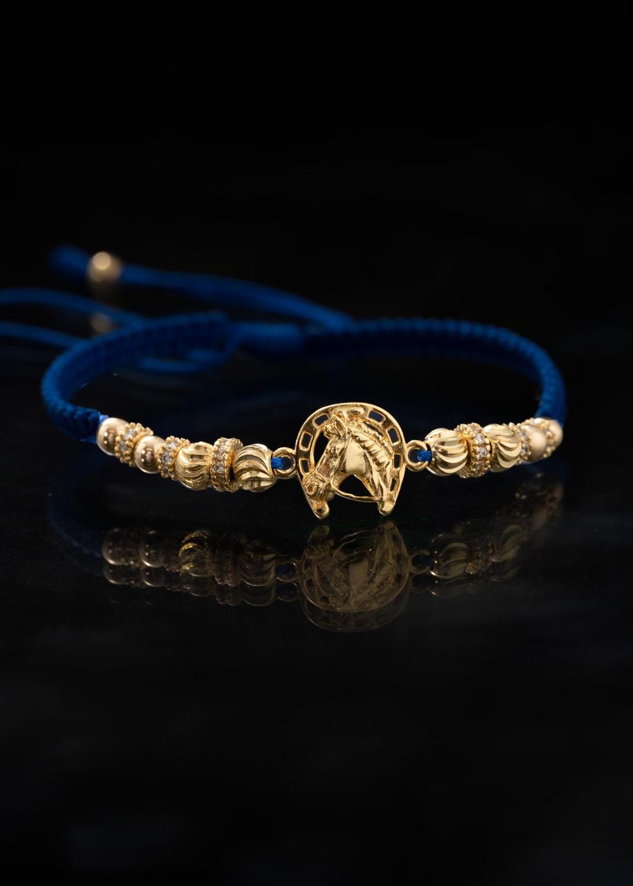 Pulsera Diamantada Caballo Oro Laminado 18K — Hilo Azul