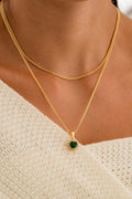 Collar Doble Cadena Corazón Esmeralda Oro Laminado 18K
